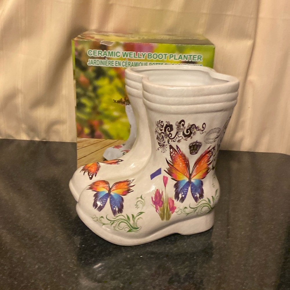 NEW! Ceramic Planter with Butterfly Design